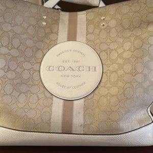 Coach Tote Canvas bag 15 w L 13 Beautiful bag with than Acorn White
